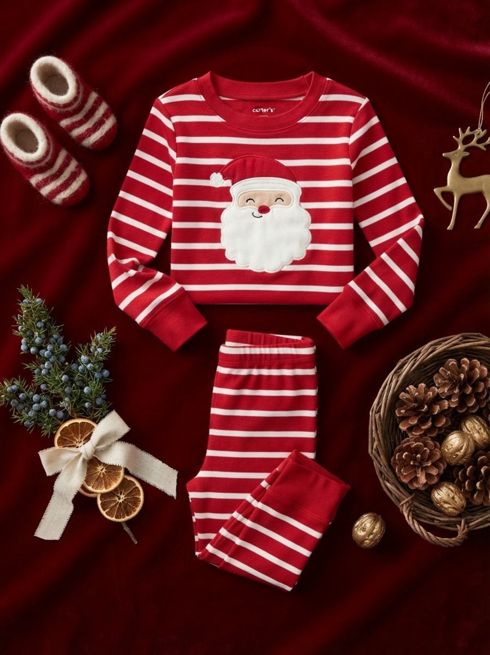 Carter's Red and White Striped Santa Pajama Set